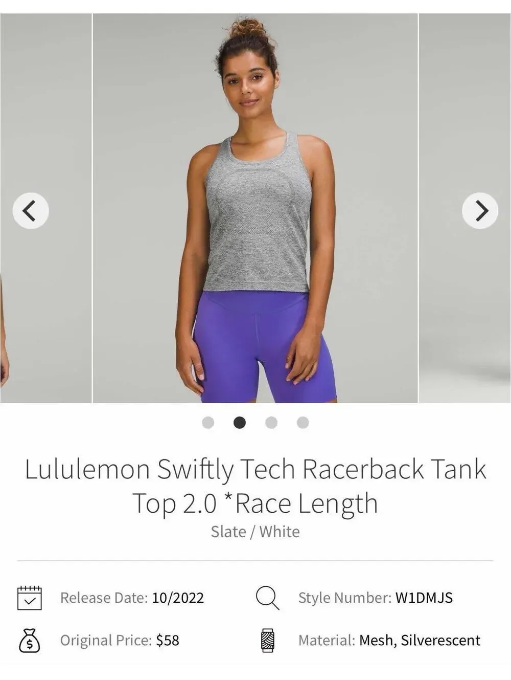 Lululemon Swiftly Tech Racerback Tank Top 2.0 Race Length Grey size 10. $58 reta